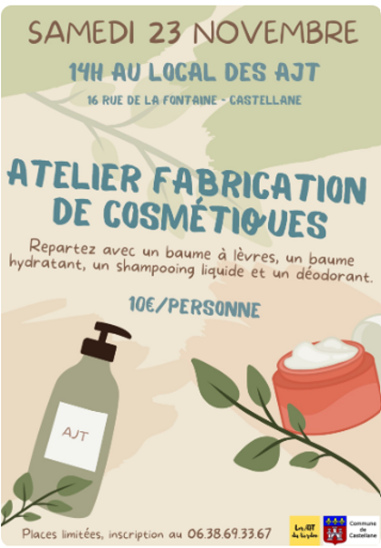 Atelier fabrication de Cosmétiques Le 23 nov 2024