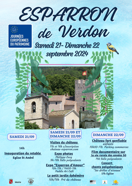 Journées Européennes Du Patrimoine à Esparron... Du 21 au 22 sept 2024