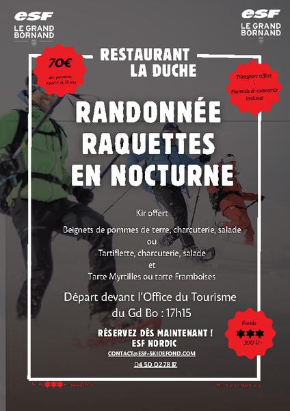Raquettes en nocturne avec repas à la Duche