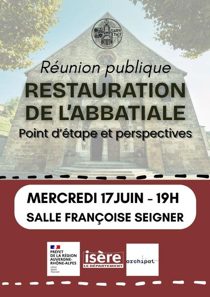 Affiche de la réunion publique à Saint-Chef : restauration de l'abbatiale-Balcons du Dauphiné