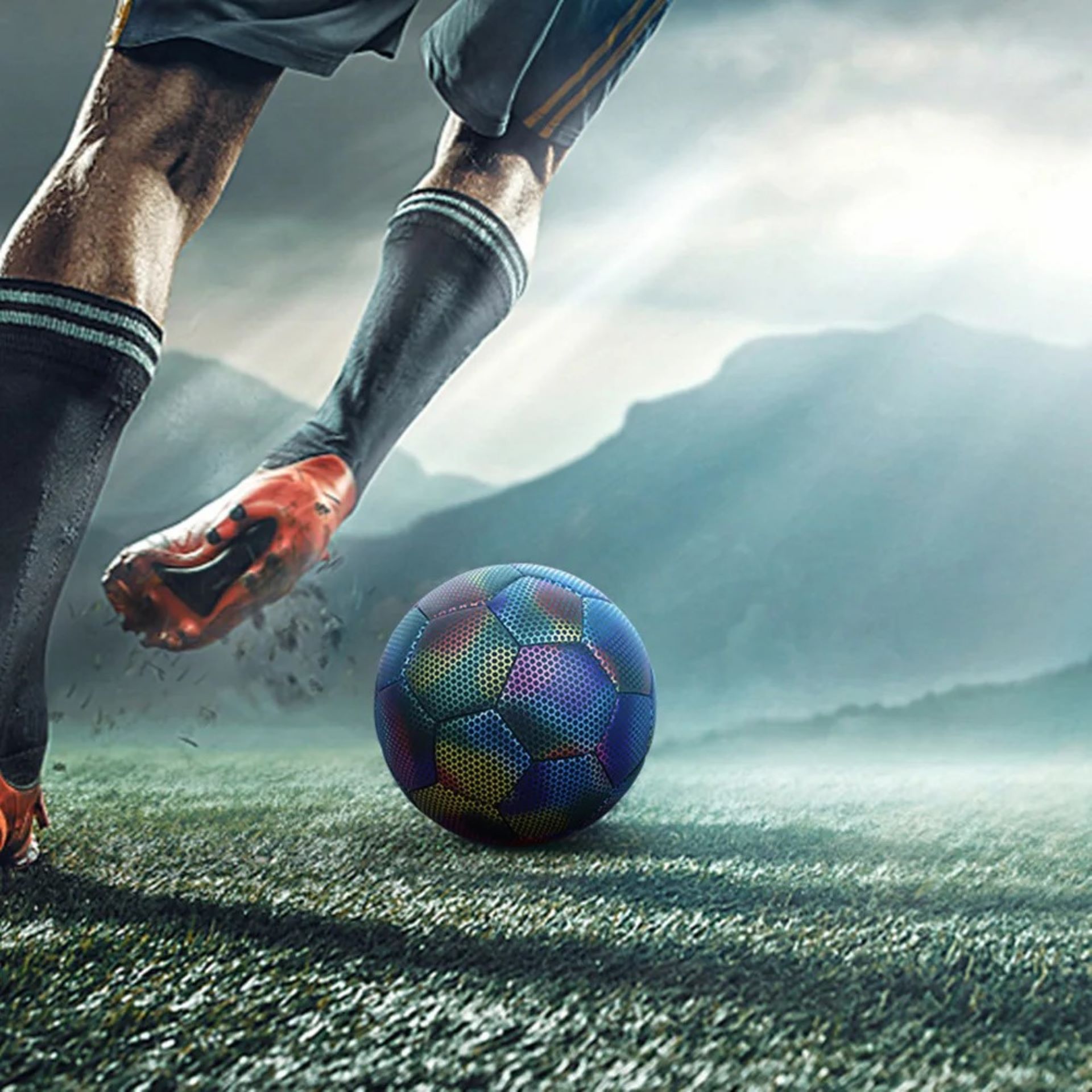 Soccer ball and player's feet