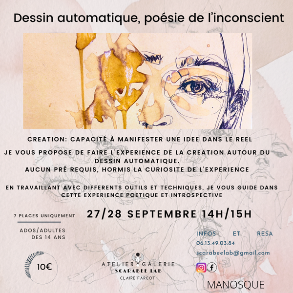 Atelier expérience dessin automatique Du 27 au 28 sept 2024