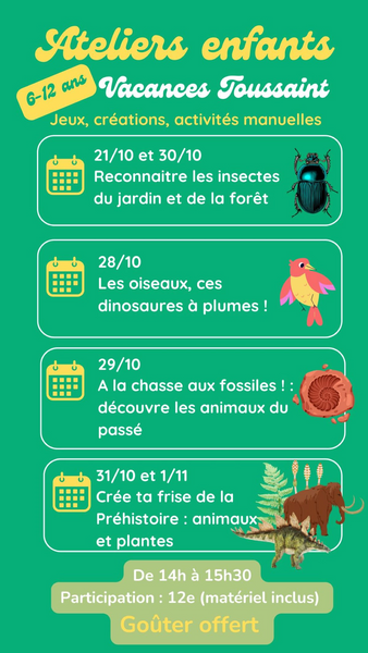 Ateliers nature 6-12 ans vacances de la Toussaint Du 21 oct au 1 nov 2024