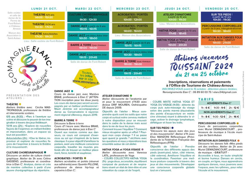 Ateliers vacances de Toussaint Du 21 au 25 oct 2024