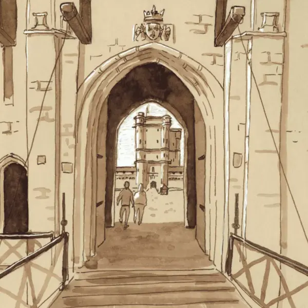 Affiche de l'atelier Mille et une portes dessinées représentant l'entrée du Château 