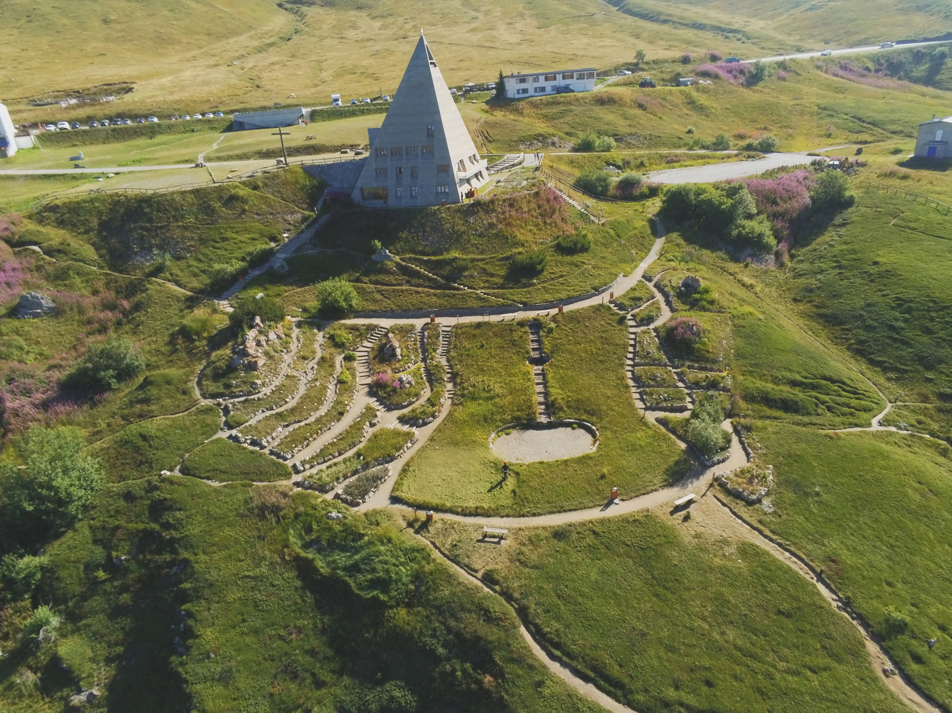 A bird's eye view of the Pyramid and the Alpine Garden