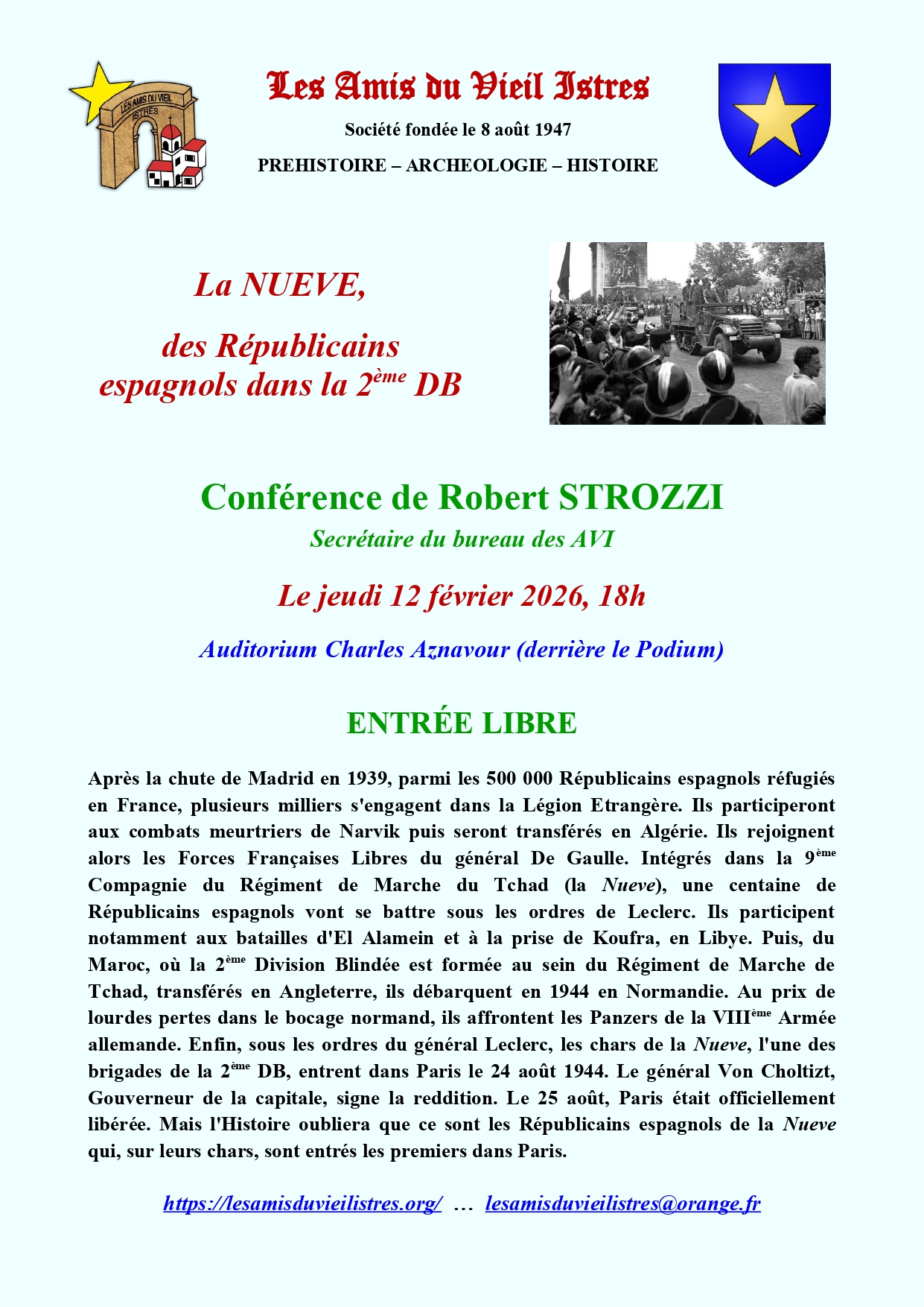 Conférence "La NUEVE, des Républicains espagnols dans la 2ème DB" par Robert Strozzi