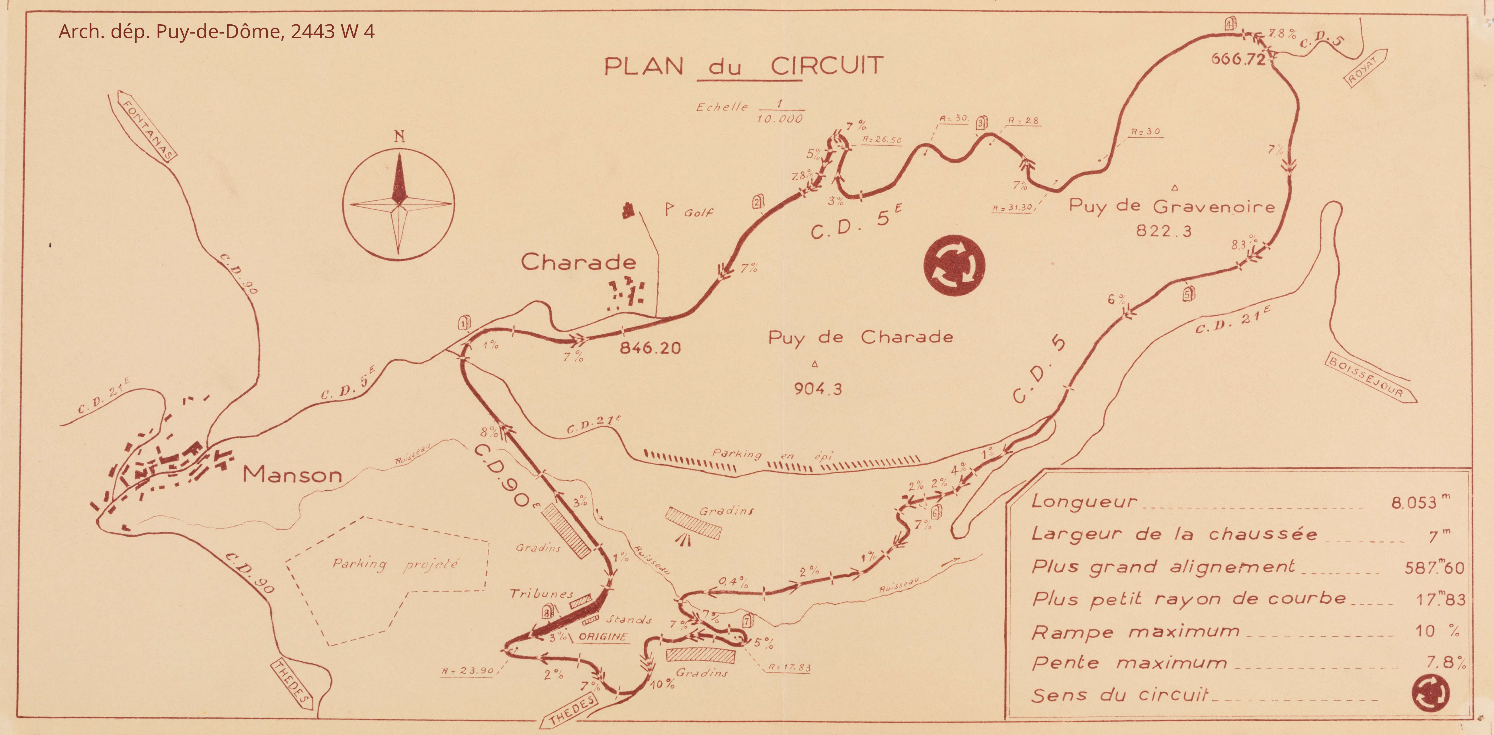 Plan du circuit de Charade (1958)