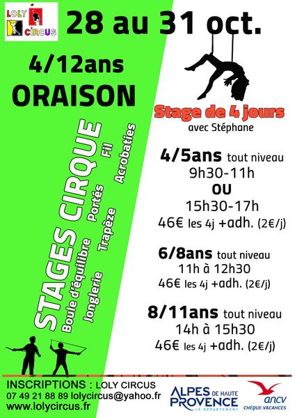 Stages Cirque Enfants du 28 au 31 octobre