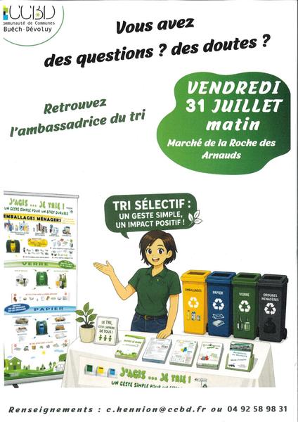 Retrouvez l'ambassadrice du tri au marché de la Roche-des-Arnauds