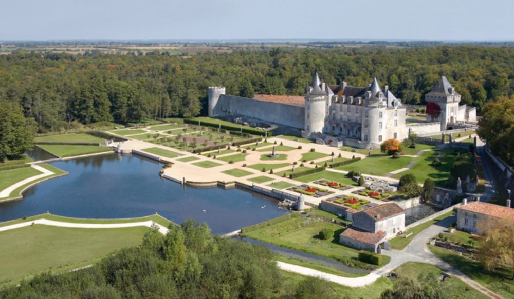 aerial view of the castle and the large piece of water