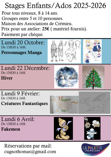 Stages enfants et ados de La Palette Crémolane_Balcons du Dauphiné