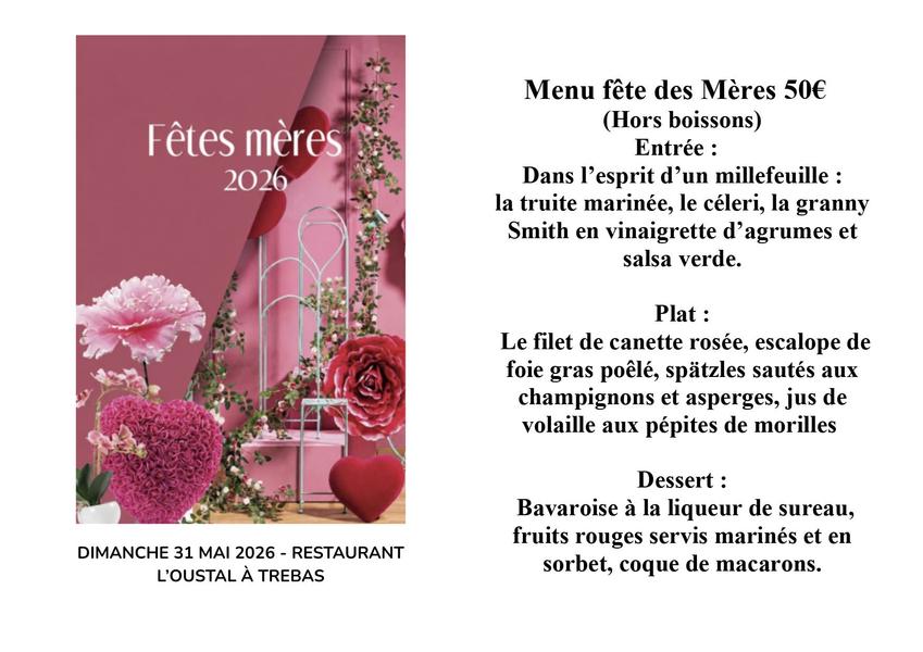 Menu de fête des mères à l'Oustal