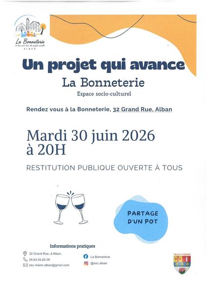Restitution publique du projet de la Bonneterie, Espace Socio-Culturel