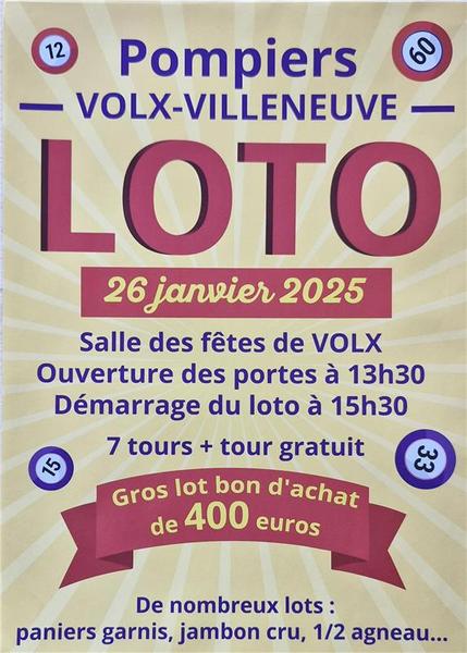 Loto des pompiers à Volx Le 26 janv 2025