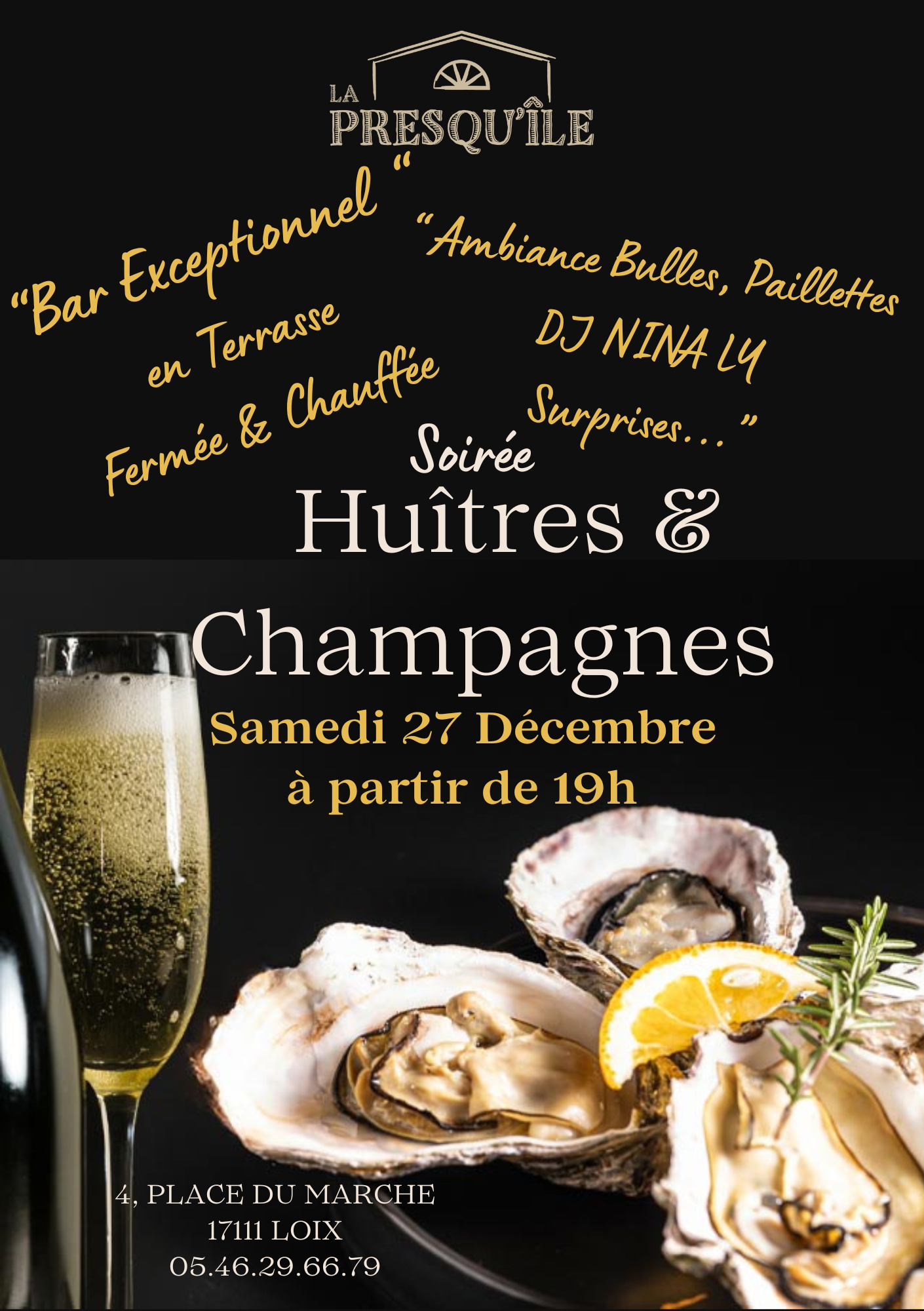 Soirée huîtres et champagne à la Presqu'ile