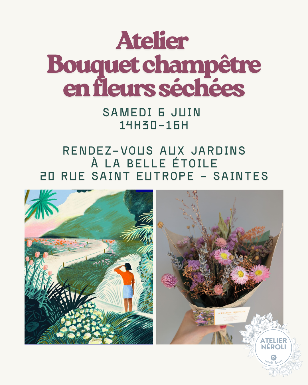Atelier bouquet champêtre en fleurs séchées - RDV aux jardins