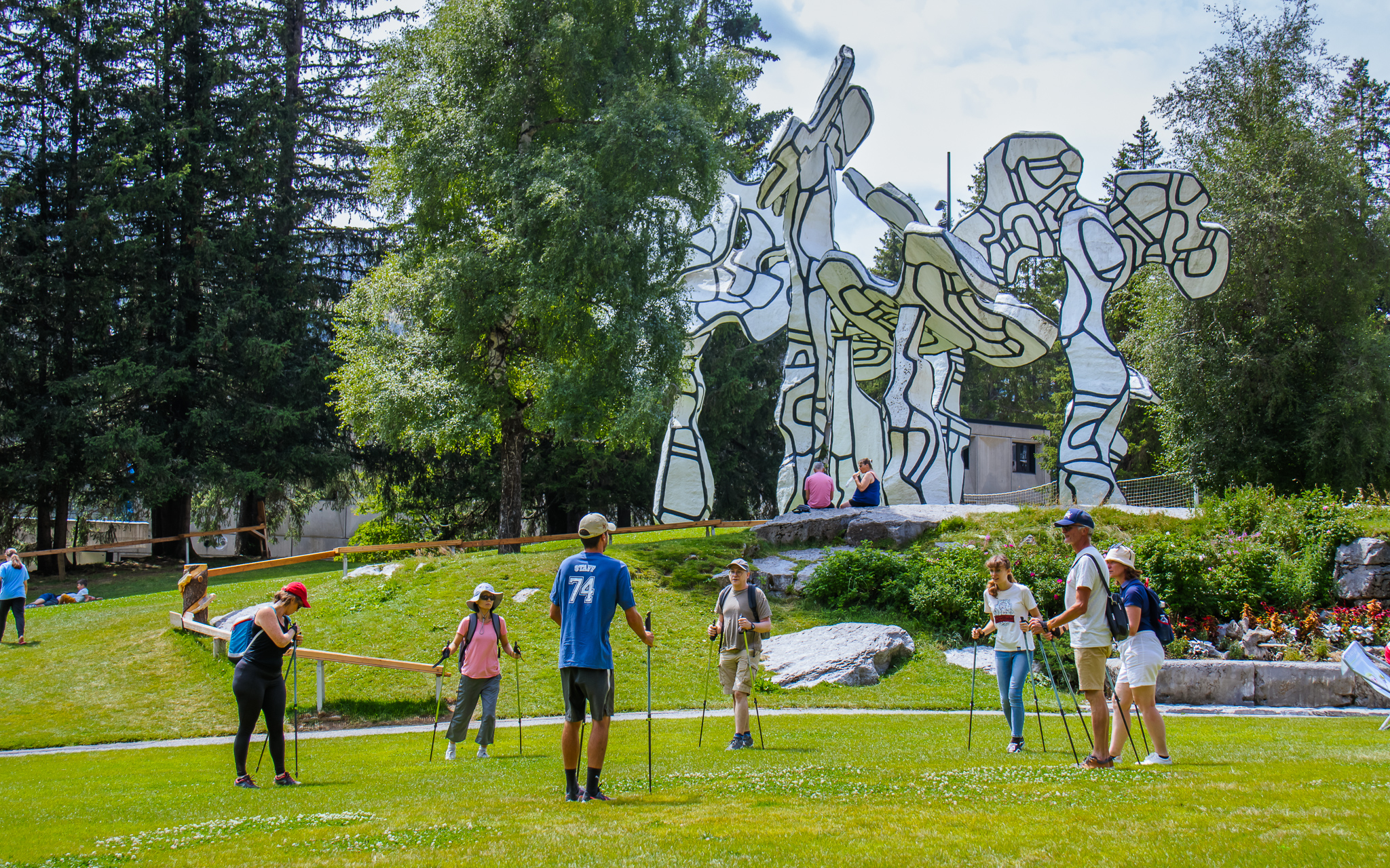 Opwarmen voor nordic walking in het Flaine Forum