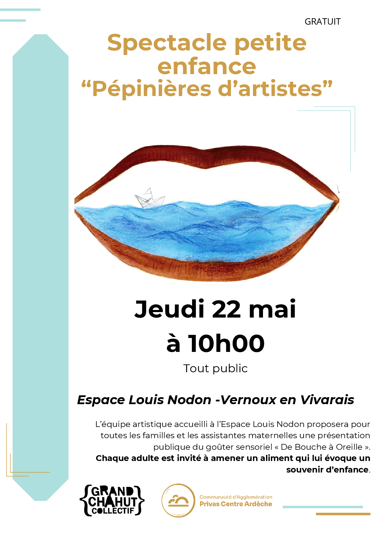 Events…Put it in your diary : Sortie de résidence artistique : présentation de la création De bouche à oreille par le Grand Chahut Collectif