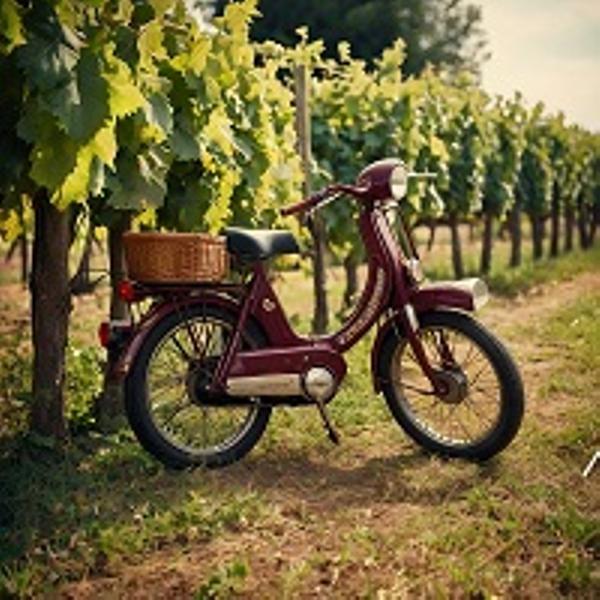 Balade en mobylette vintage en pierres dorées