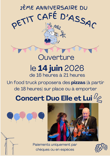 2ème anniversaire du Petit Café d'Assac : Concert Duo Elle et Lui