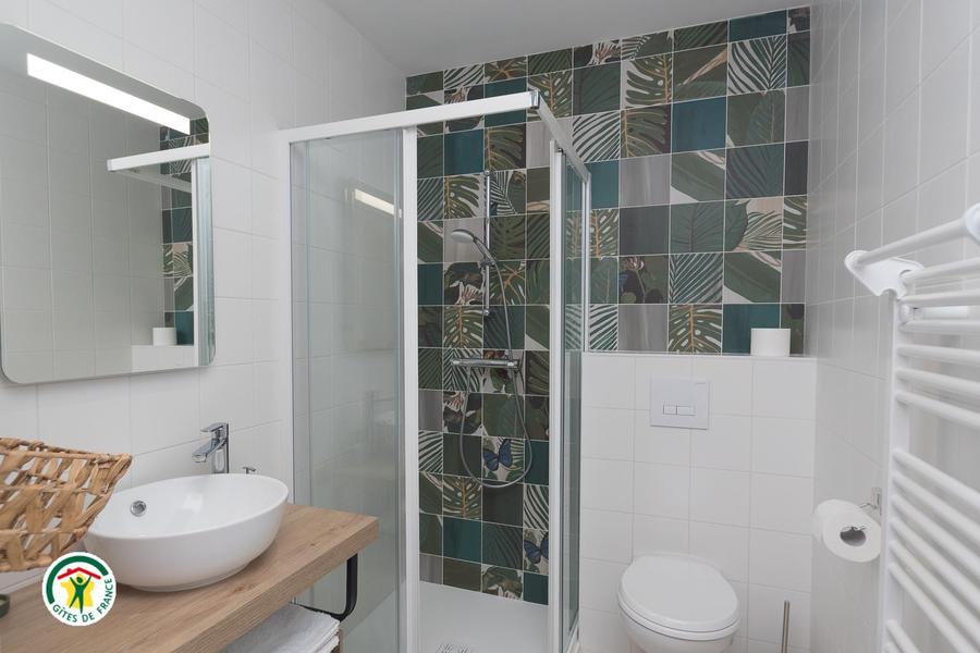 salle de bains de la chambre verte Chambres d'hôtes aux Balcons du Dauphiné en Isère à proximité de Crémieu et de Lyon