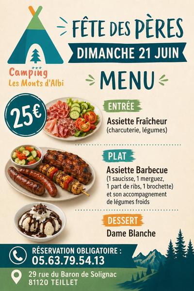 Repas de la fête des pères au Camping des Monts d'Albi