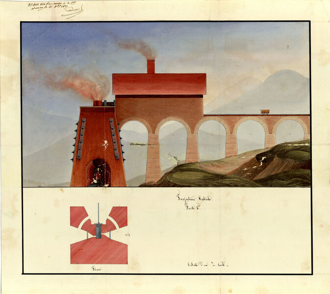 Projection verticale du haut-fourneau provenant de Tamié installé aux forges à Cran, 1837