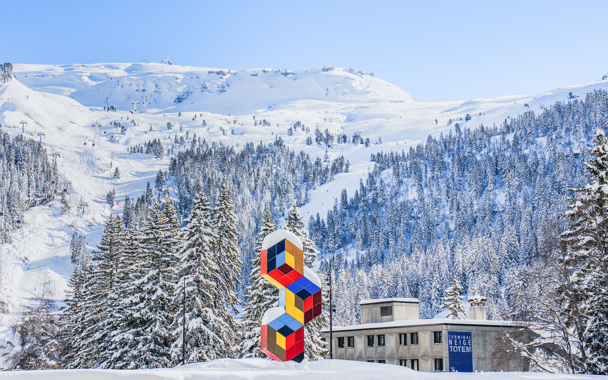 View of the Three Hexagons and the ski area in the background