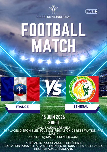 Coupe du monde de football 2026 : retransmission du match France-Sénégal à Crémieu