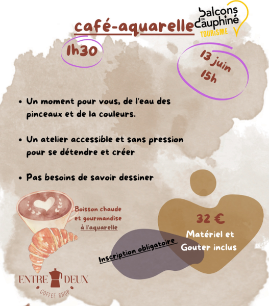 Affiche 13 juin : Atelier aquarelle, boissons chaudes et gourmandises à l'Entre Deux_Morestel