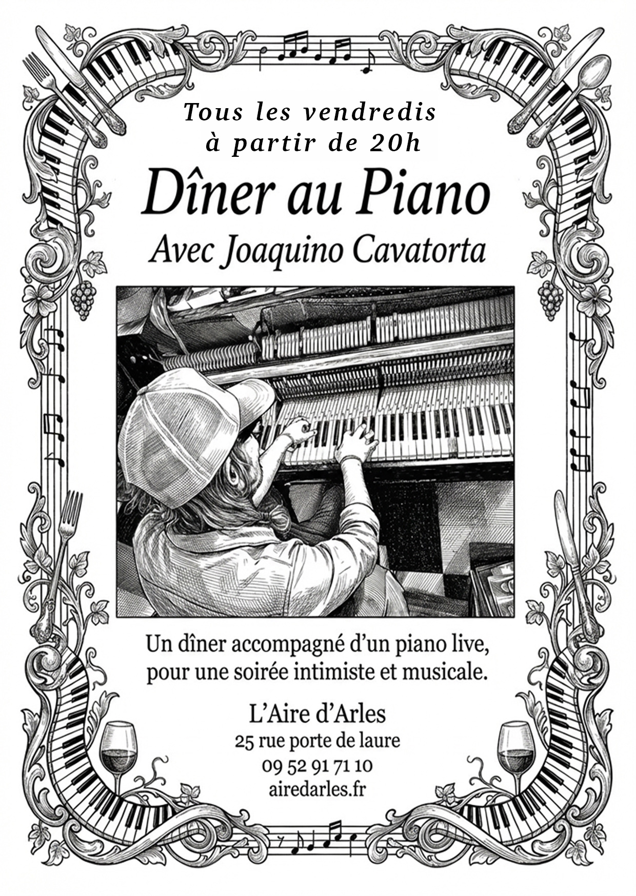 Dîner piano à l&rsquo;Aire d&rsquo;Arles