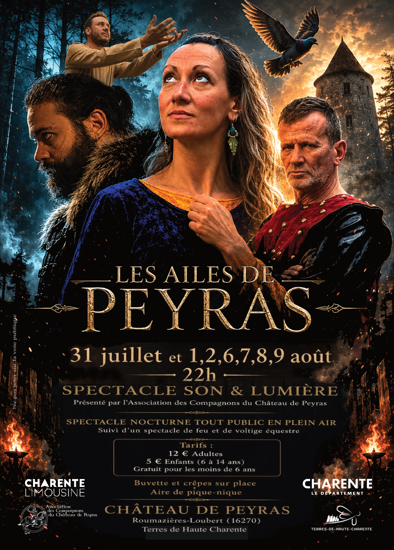 Château de Peyras , spectacle nocturne Les Ailes de Peyras