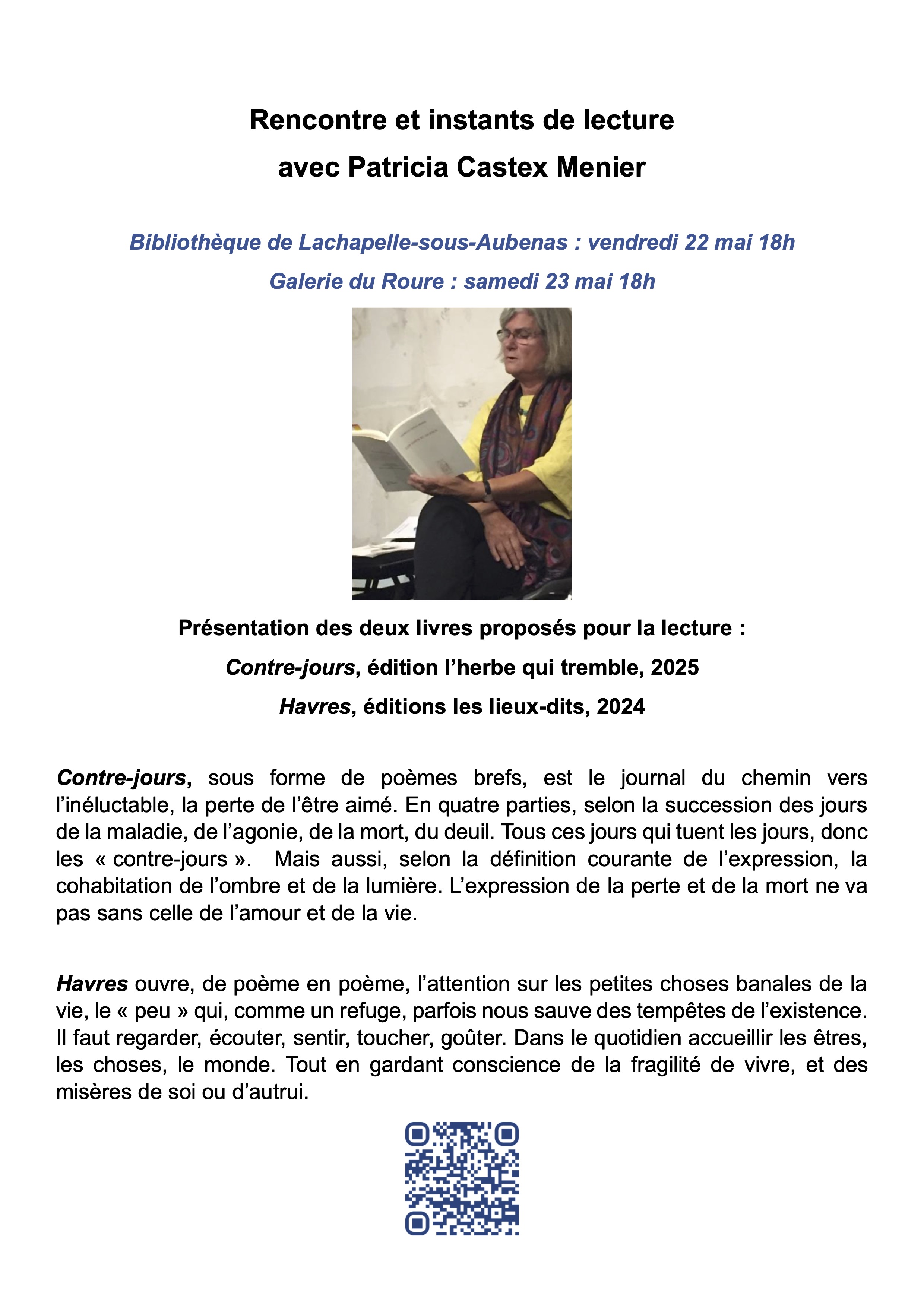 Instants de poésie avec Patricia Castex Menier