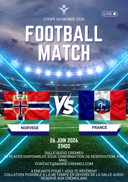Coupe du monde FIFA 2026 : retransmission des matchs de l'éqiupe de France à Crémieu Coupe du monde FIFA 2026 : retransmission des matchs de l'éqiupe de France à Crémieu