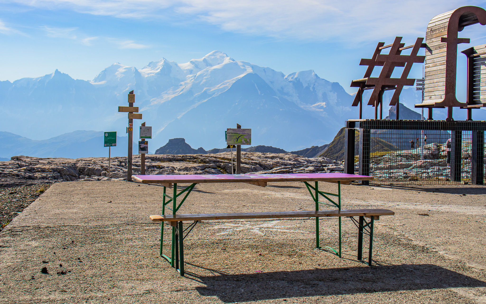 Picnic table with a view of Mont Blanc