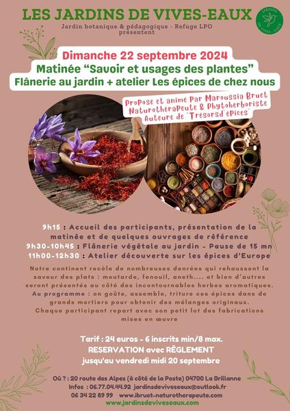 Matinée Savoirs et Usages de Plantes - Les épices... Le 22 sept 2024