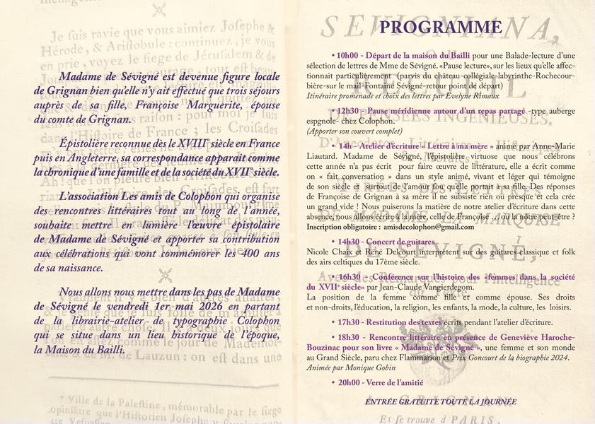 COMMEMORATION DES 400 ANS DE LA NAISSANCE DE MADAME DE SEVIGNE - Grignan