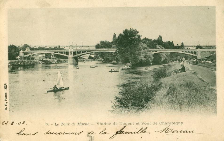 Carte postale ancienne du viaduc et du pont de Nogent 