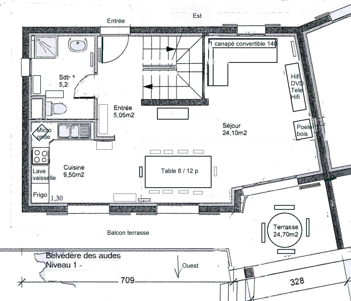 Plan niveau 1 - Chalet Le Belvédère des Audes SAINT-ANDRÉ-D'EMBRUN