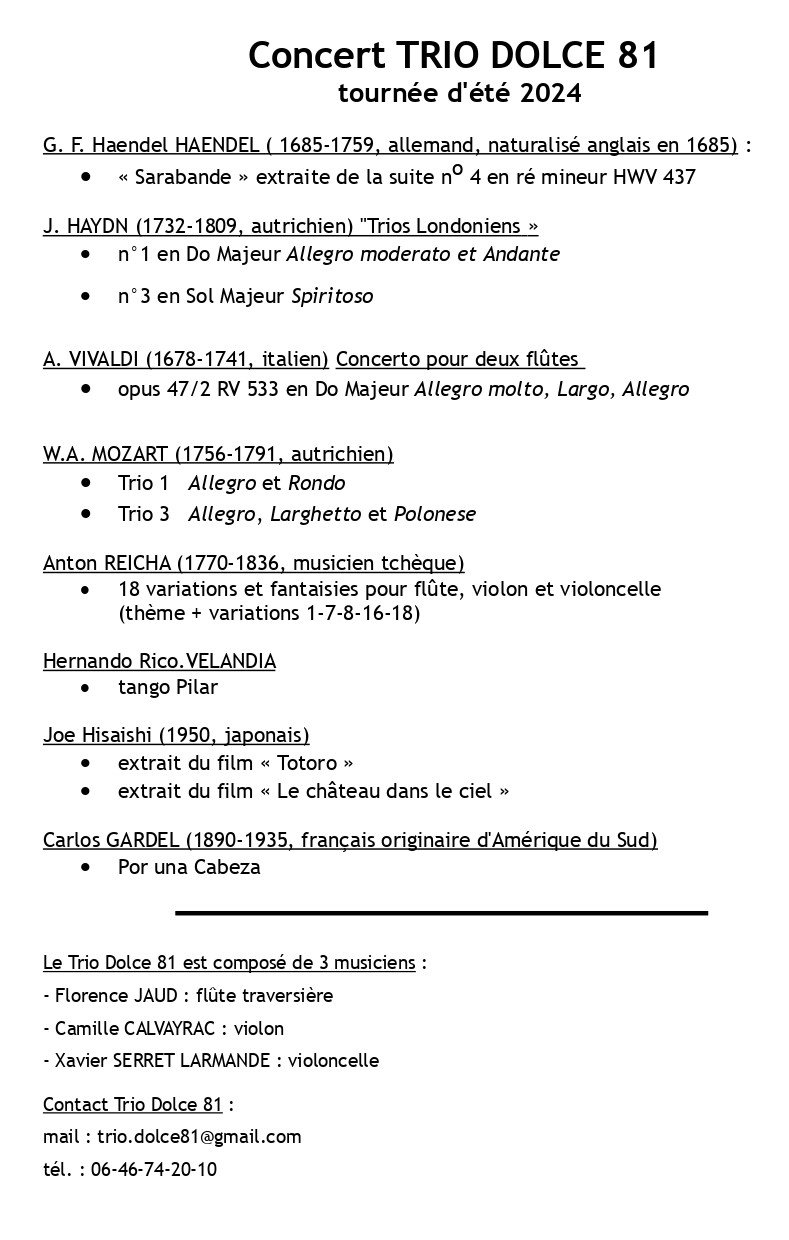 programme Trio Dolce 81 ETE 2024