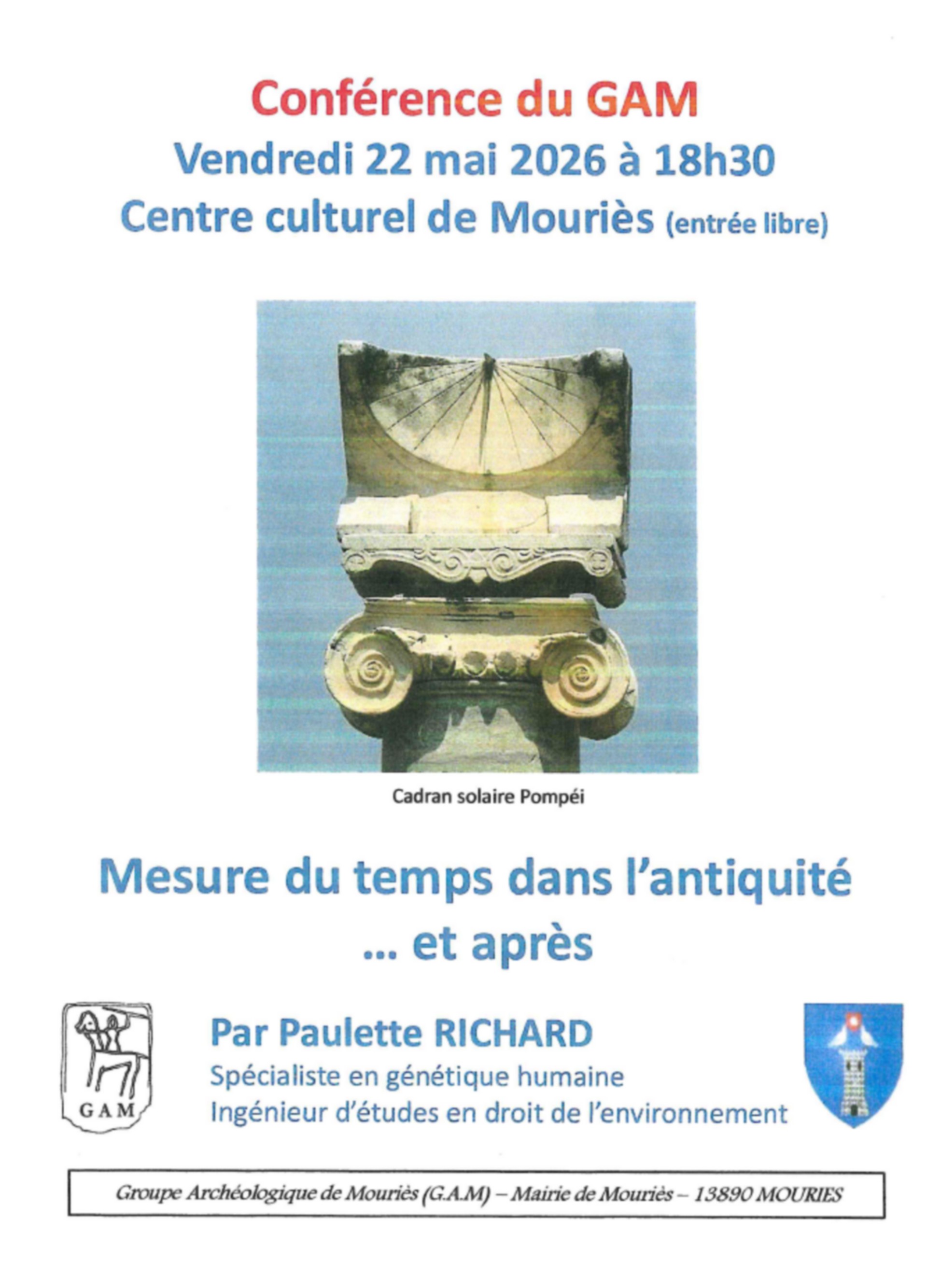 Conférence du GAM : Mesure du temps dans l'antiquité...et après