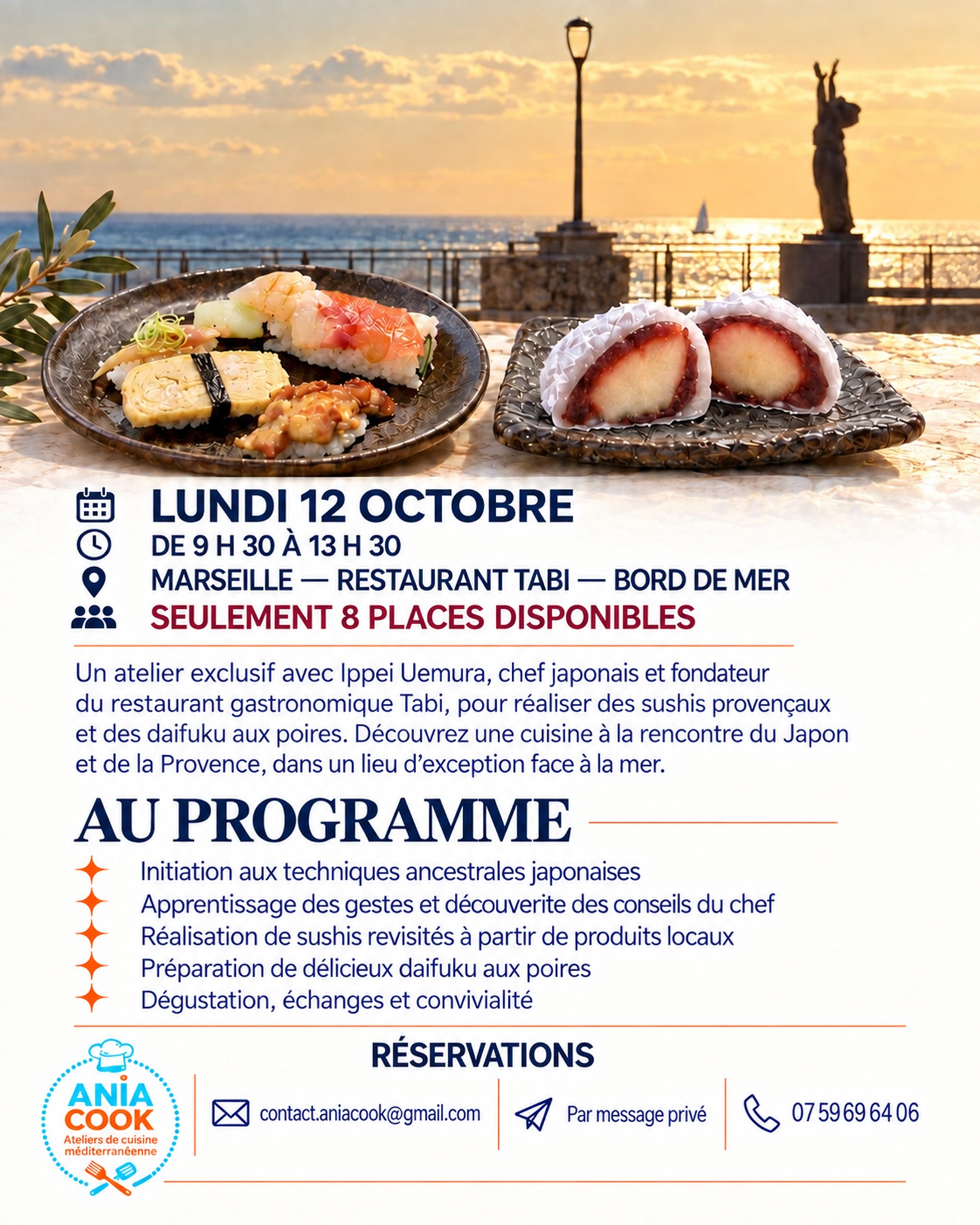 Atelier de sushis aux poissons de Méditerranée et daifuku aux poires