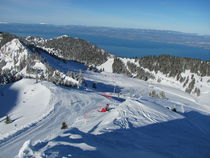 Skiing at Thollon with views of Lake Geneva