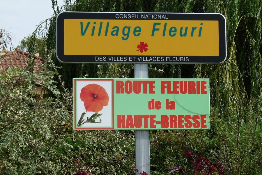 Panneaux : Village fleuri et Route fleurie de la Haute-Bresse à Saint-Trivier-de-Courtes