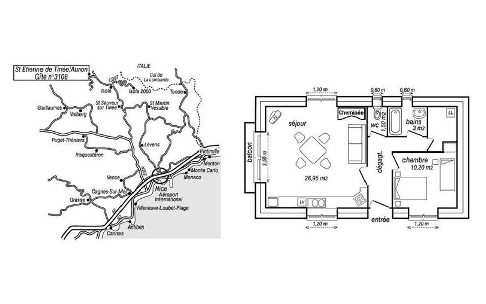 Gîte L'Oustal n°2-Plan du gîte-Auron-Gîtes de France Alpes-Maritimes 