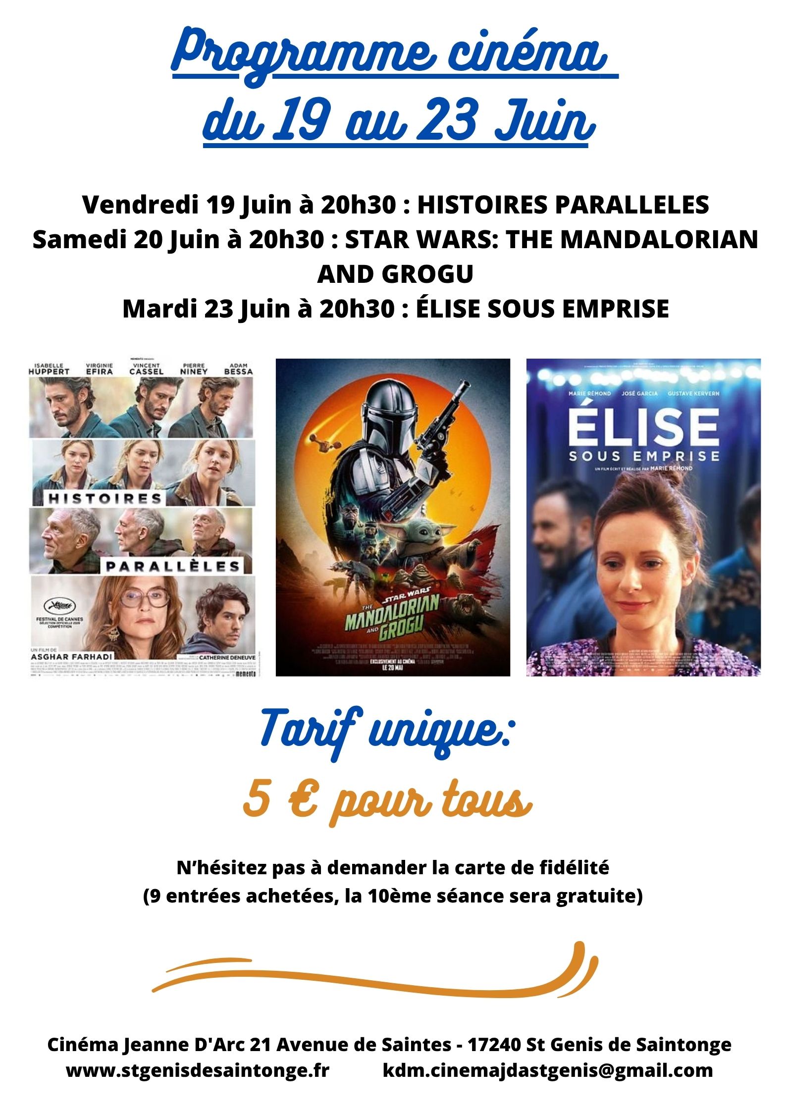 Programme Cinéma Saint Genis de Saintonge (19 au 23 Juin)