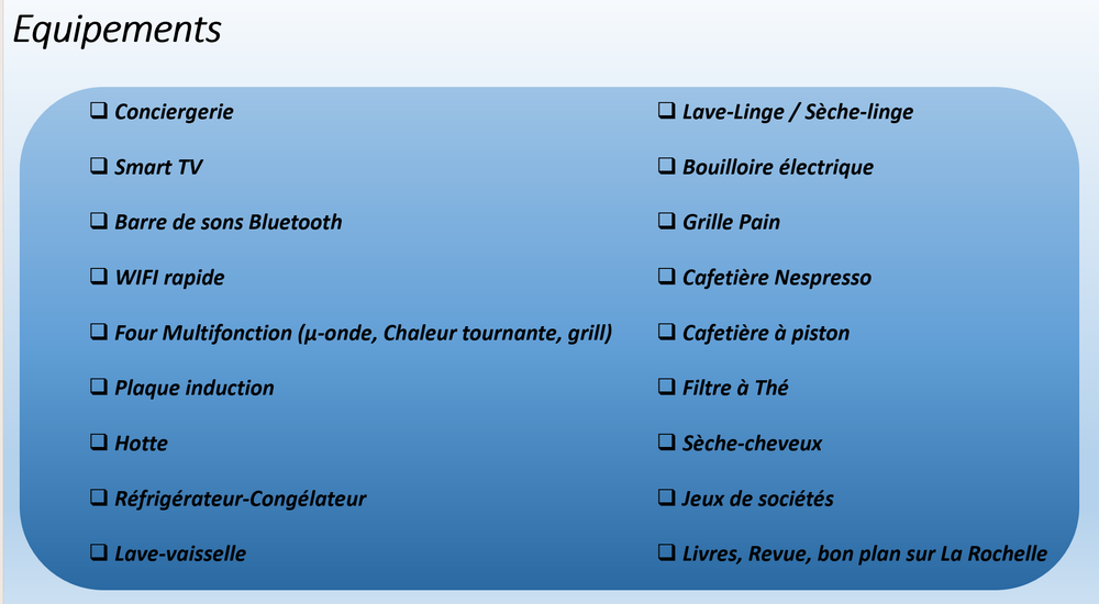 Liste des équipements