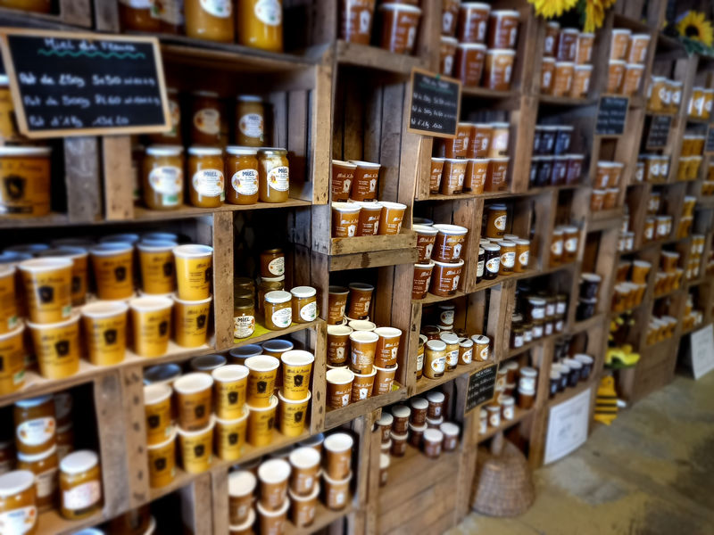 Jars of honey in the shop