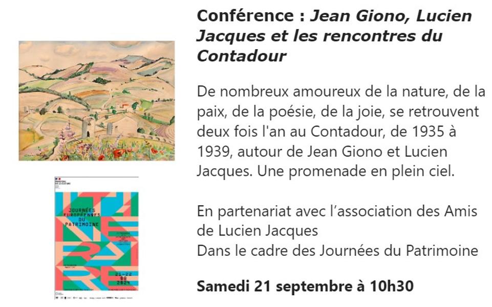 Jean Giono, Lucien Jacques et les rencontres du Contadour Le 21 sept 2024